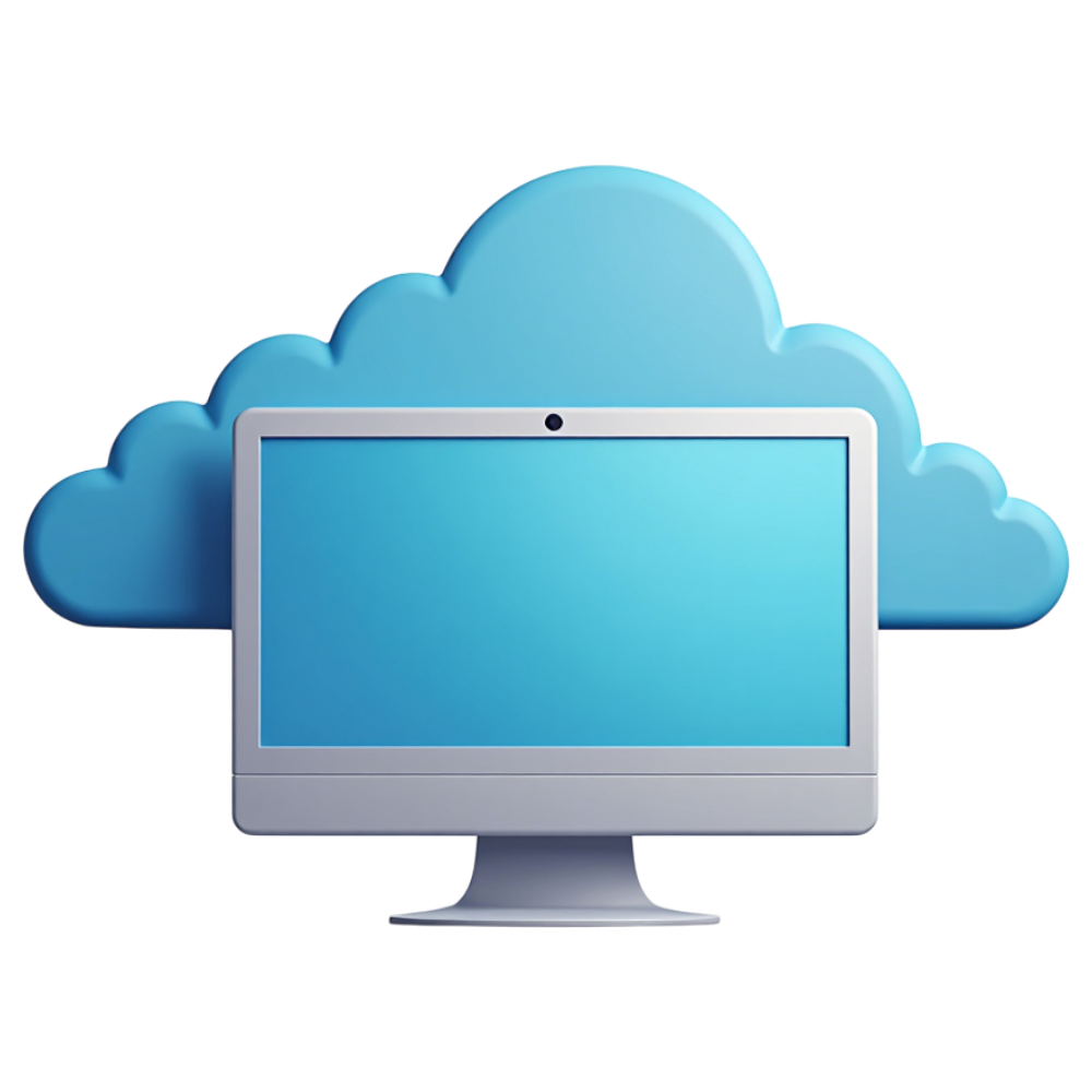 Cloud Computing Data Network Services Concept with Desktop Monitor 3D Render - International Shareware Day 22