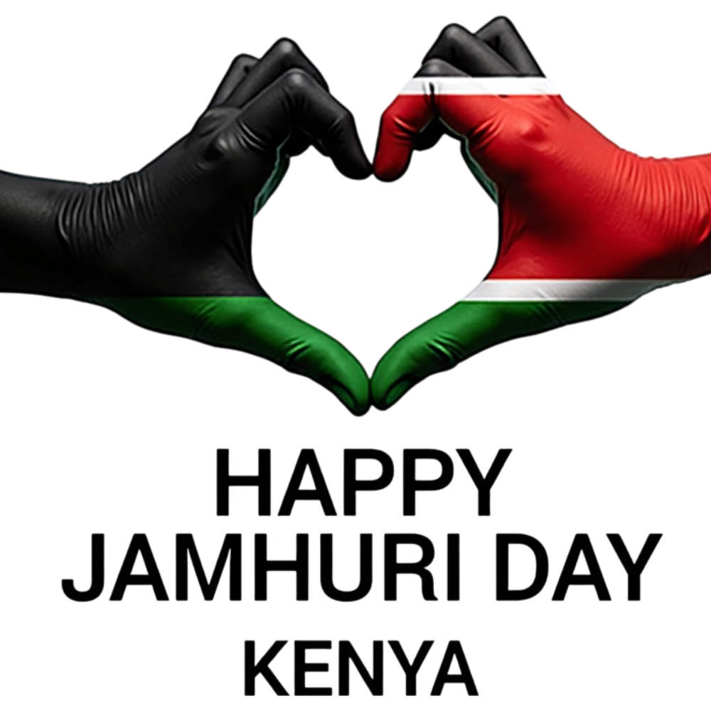 Kenya and Palestine Flags on Hands Forming Heart Gesture, Representing Unity and Friendship - Jamhuri Day 14