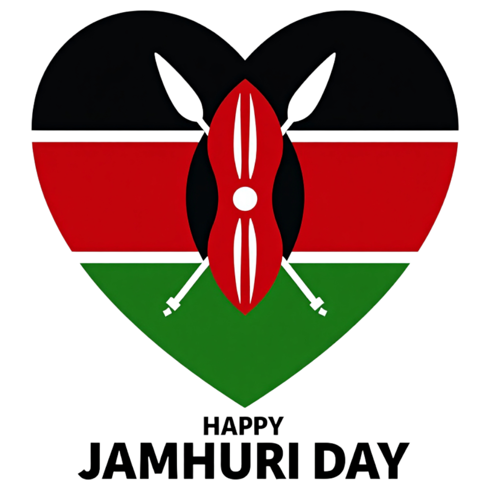Kenya Jamhuri Day Heart with Flag, Maasai Shield & Spears - National Celebration Symbol - Jamhuri Day 2