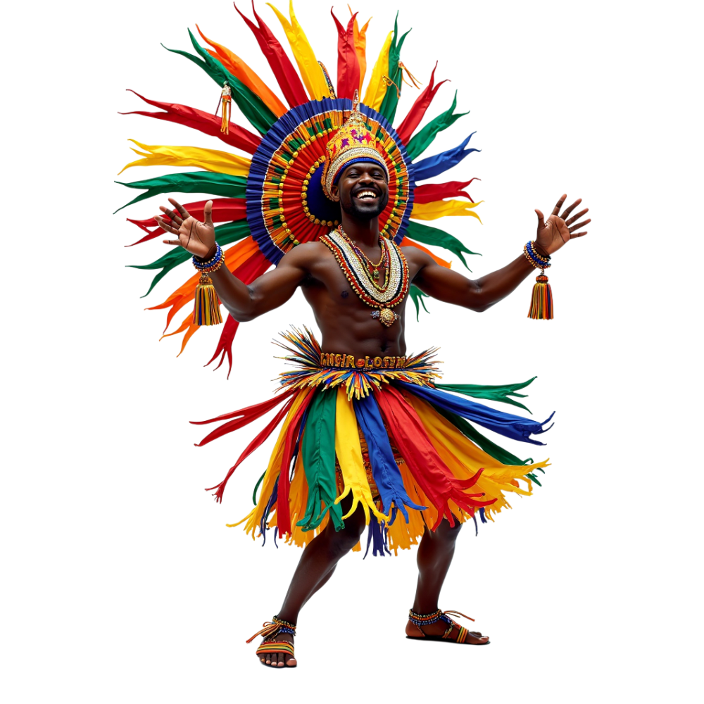 Vibrant Carnival Performer in Multi-Colored Traditional Costume Joyfully Dancing - Junkanoo 13