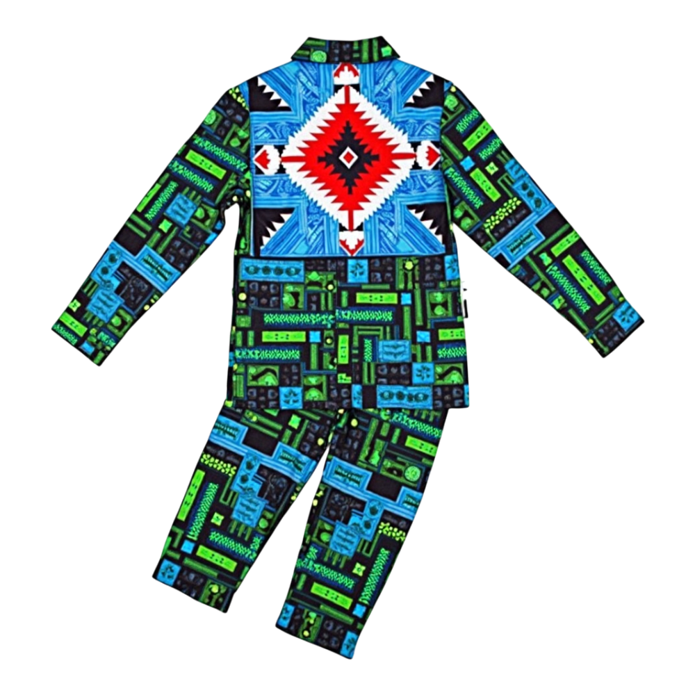 Bold Fashion Suit with Abstract Geometric and Southwestern Print - Junkanoo 24