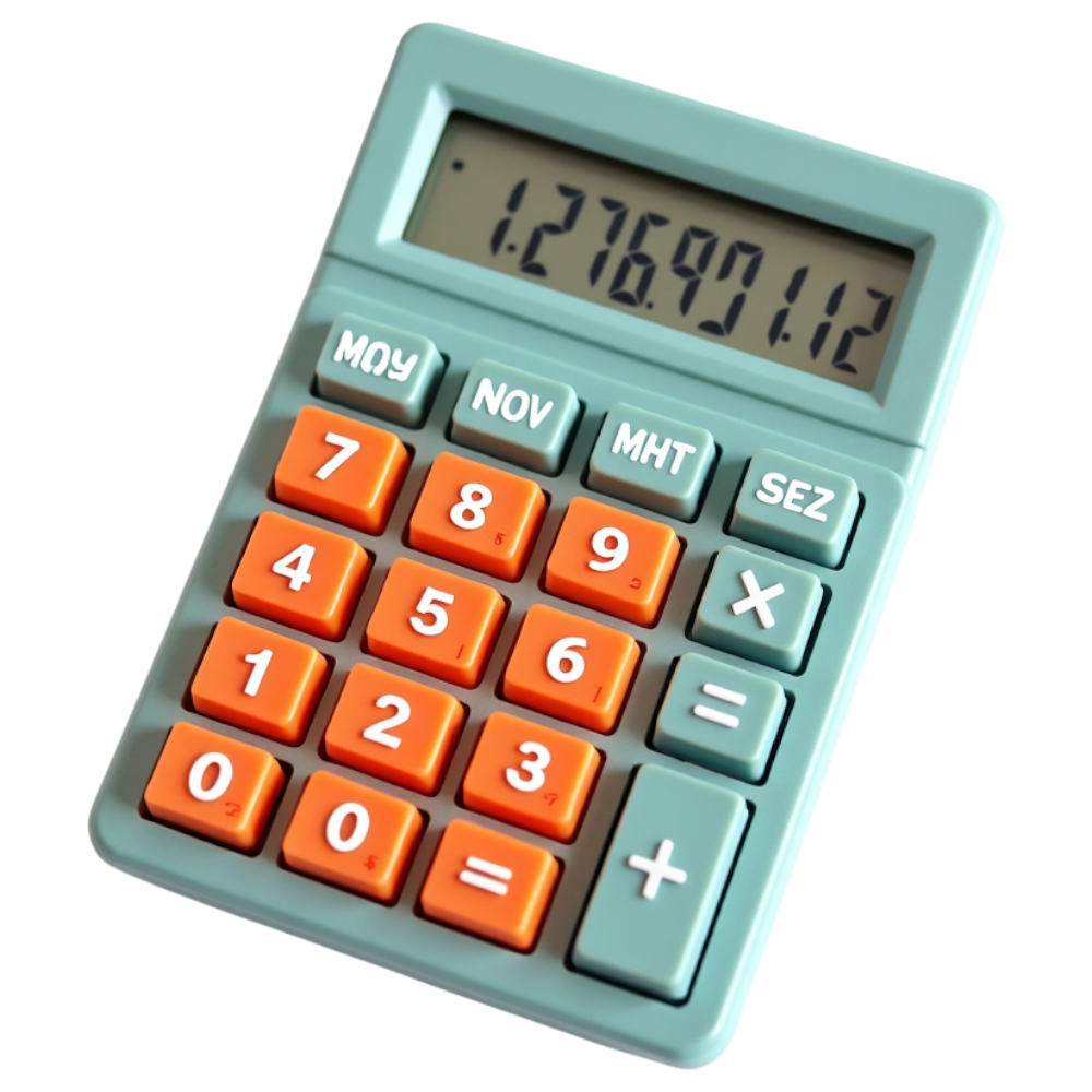 Modern Teal Calculator with Orange Keys Displaying Numbers - Mathematics Day 28