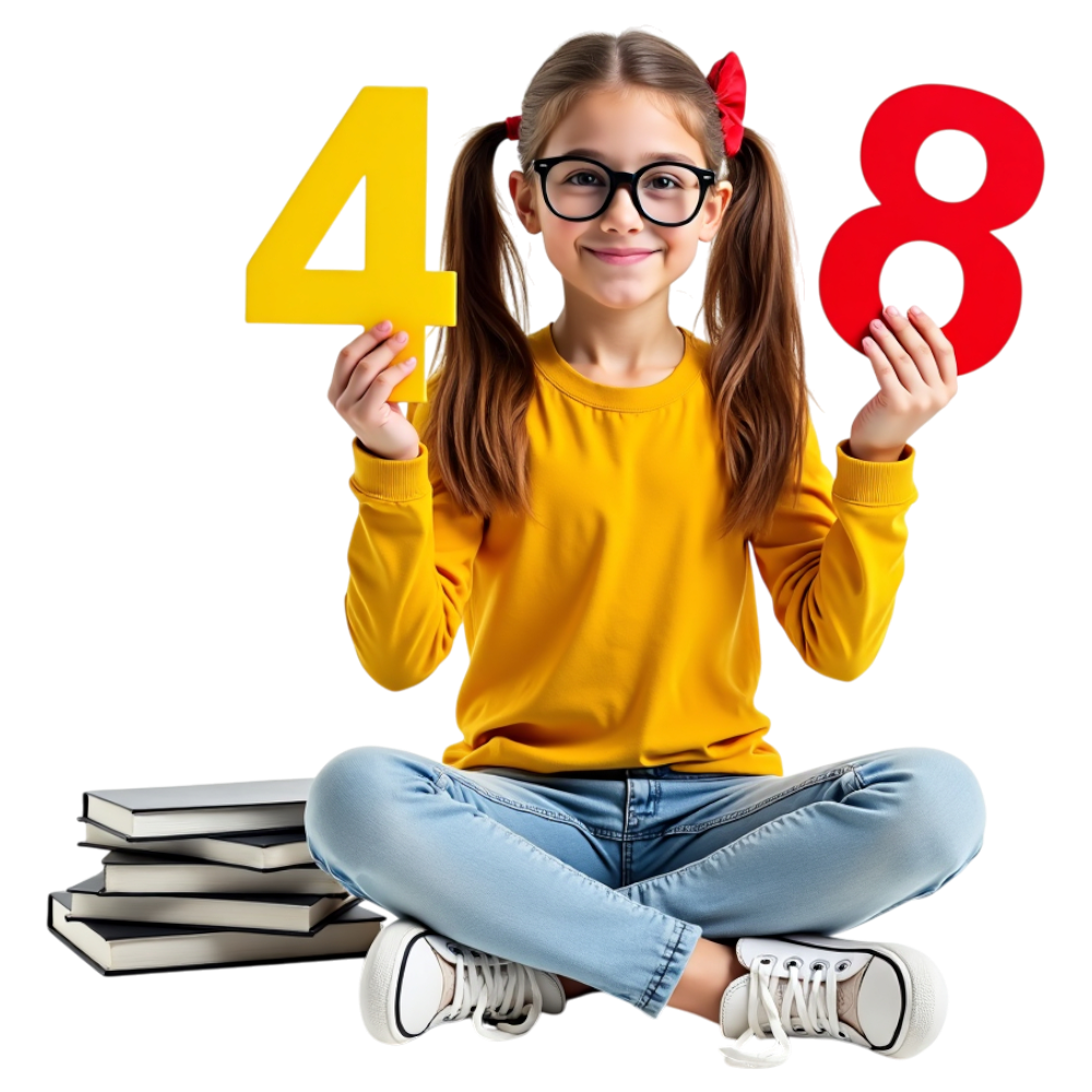 Young Girl Learning Numbers with Books - Mathematics Day 31