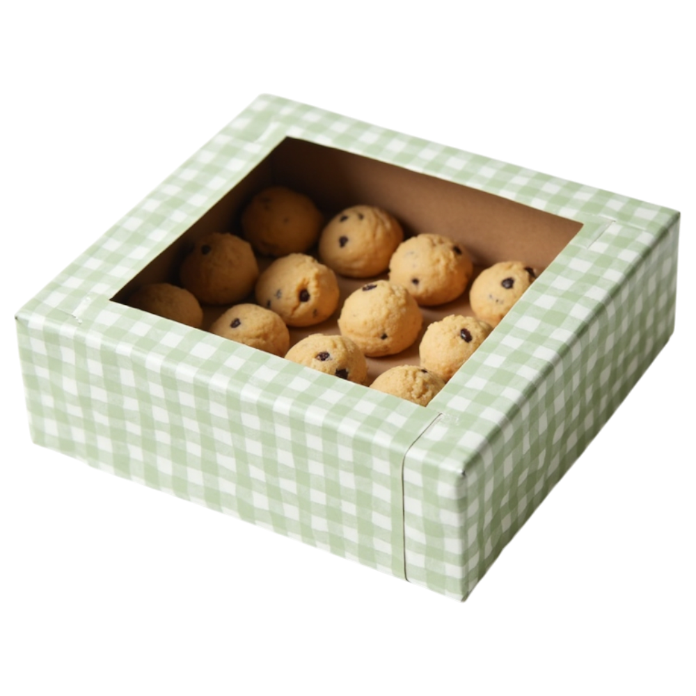 Mini Chocolate Chip Cookies in Green Gingham Bakery Box. Sweet Dessert Treat Gift Packaging. - Mathematics Day 7