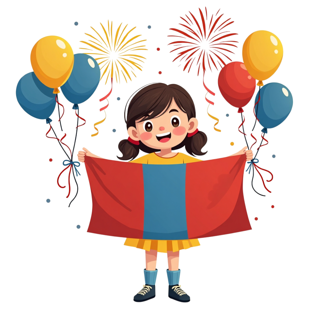 Joyful Girl with Mongolian Flag, Balloons, and Fireworks Celebrating National Event - Mongolia Independence Day 13