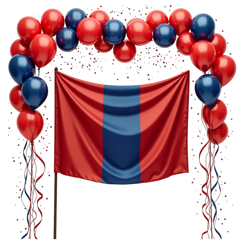 Mongolia National Flag Display with Festive Red and Blue Balloon Arch & Confetti - Mongolia Independence Day 2