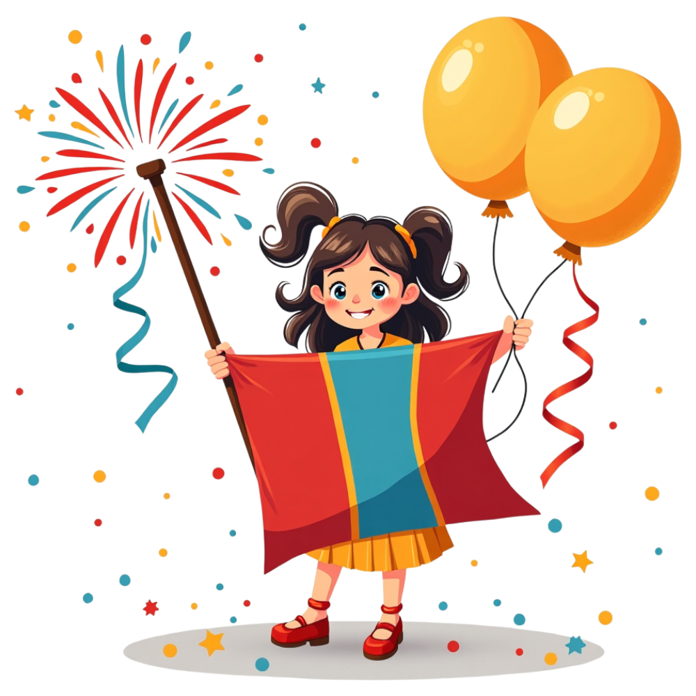 Happy child with Mongolian flag, fireworks, and balloons celebrating national holiday. - Mongolia Independence Day 20