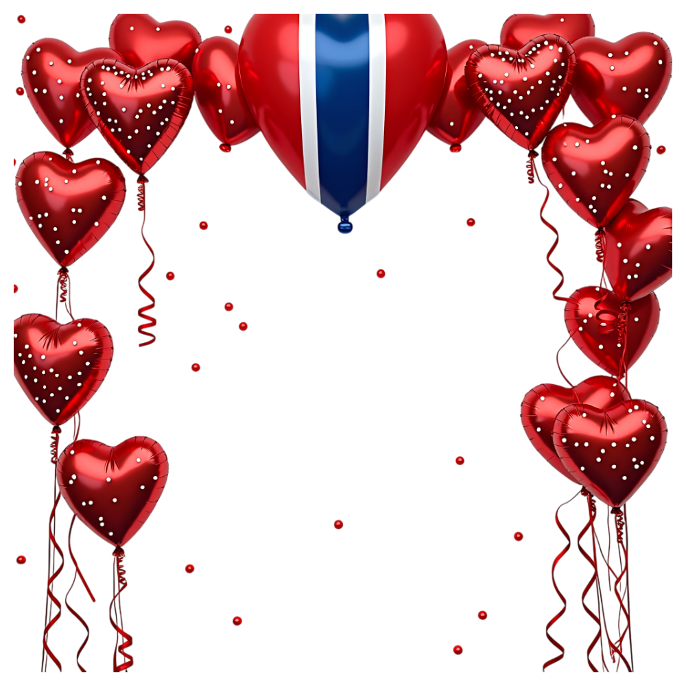 Norway Flag Heart Balloon & Red Festive Hearts Arch on Dark Background - Mongolia Independence Day 4