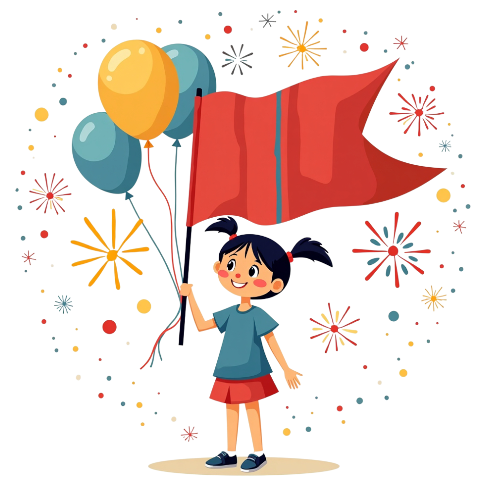 Cheerful Child with Red Flag and Colorful Balloons at a Festive Celebration - Mongolia Independence Day 5