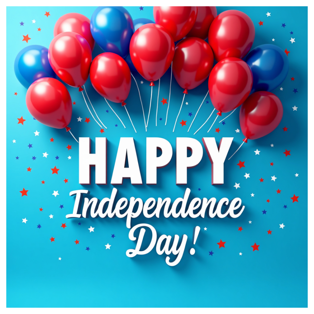 Happy Independence Day with Red & Blue Balloons, Stars. Patriotic US Celebration on Blue Background. - Mongolia Independence Day 6