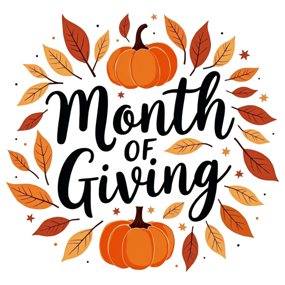 Autumn Month of Giving Typography with Pumpkins and Leaves - Month Of Giving 1