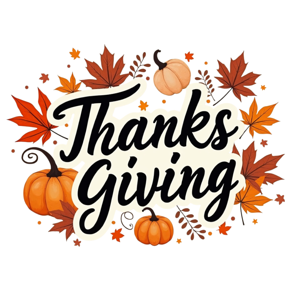 Thanksgiving Typography with Autumn Leaves and Pumpkins - Month Of Giving 11