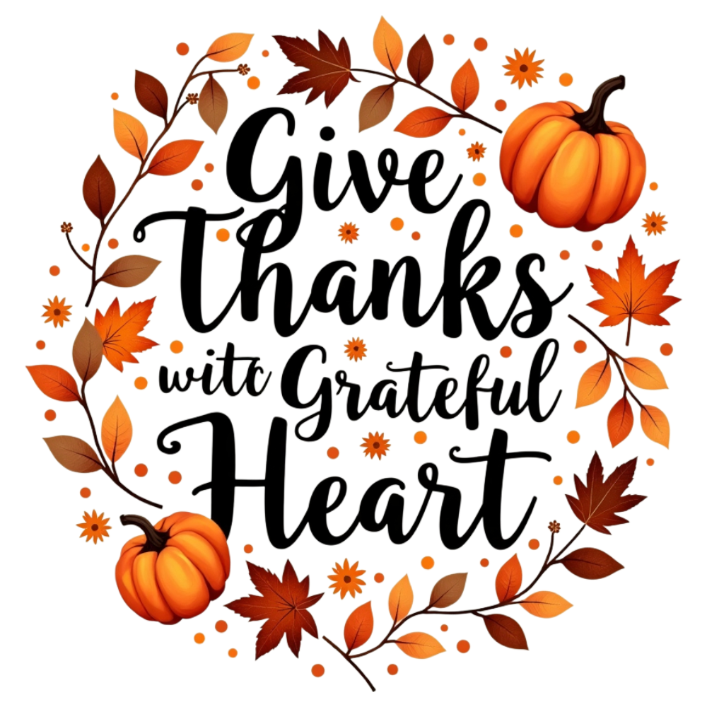 "Give Thanks with Grateful Heart" Autumn Wreath Calligraphy Art with Pumpkins & Leaves - Month Of Giving 17