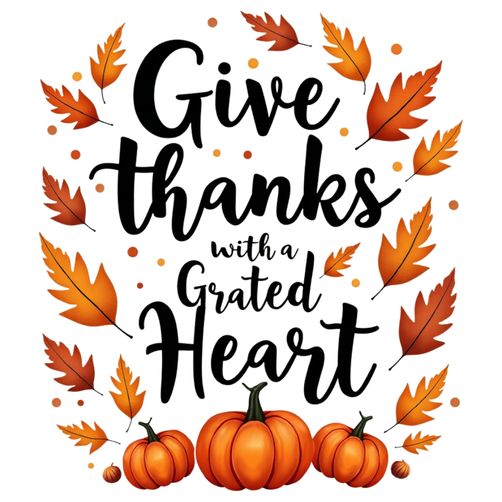 Give Thanks With A Grateful Heart - Autumn Pumpkins & Fall Leaves Lettering Design. Seasonal Harvest Message. - Month Of Giving 19