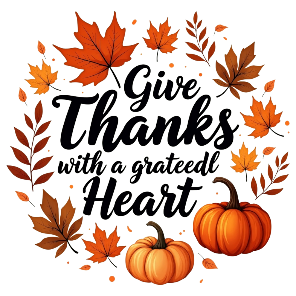 Autumn Thanksgiving Wreath with Grateful Heart Message, Fall Leaves & Pumpkins - Month Of Giving 21