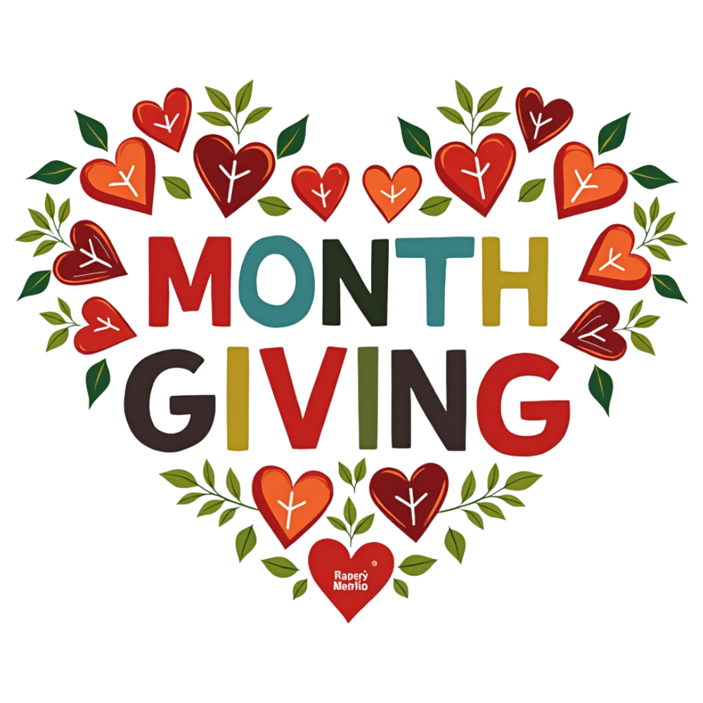Month of Giving: Colorful Text with Hearts and Foliage Illustration - Month Of Giving 7