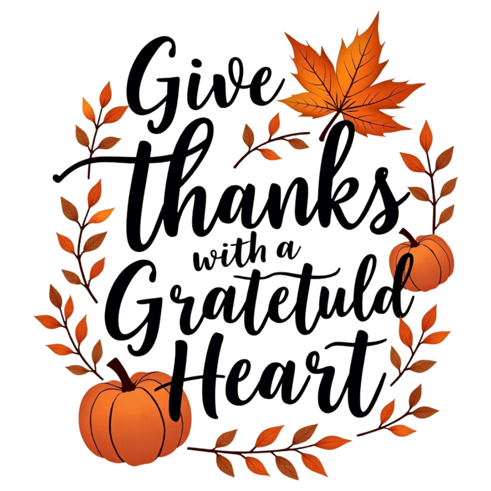 Thanksgiving Grateful Heart Message with Fall Leaves and Pumpkins Graphic - Month Of Giving 9