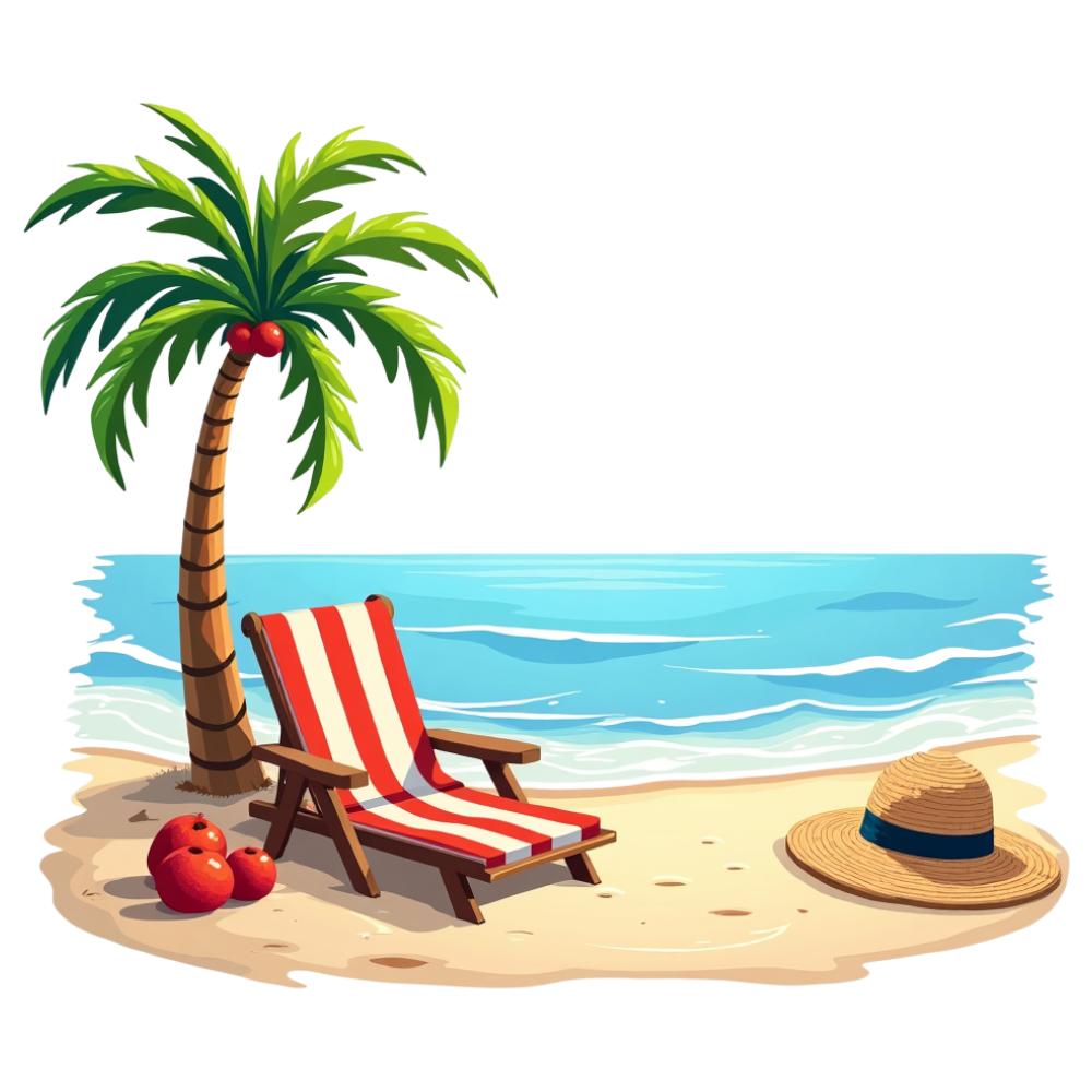 Idyllic Tropical Beach Getaway with Palm Tree, Striped Chair, Ocean, and Sandy Shore - National Anytime Hawaiian Day 4