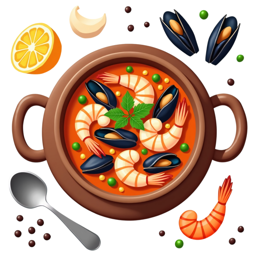 Seafood Pot Dish with Shrimp, Mussels, Lemon, and Herbs on Dark Background - National Bouillabaisse Day 13