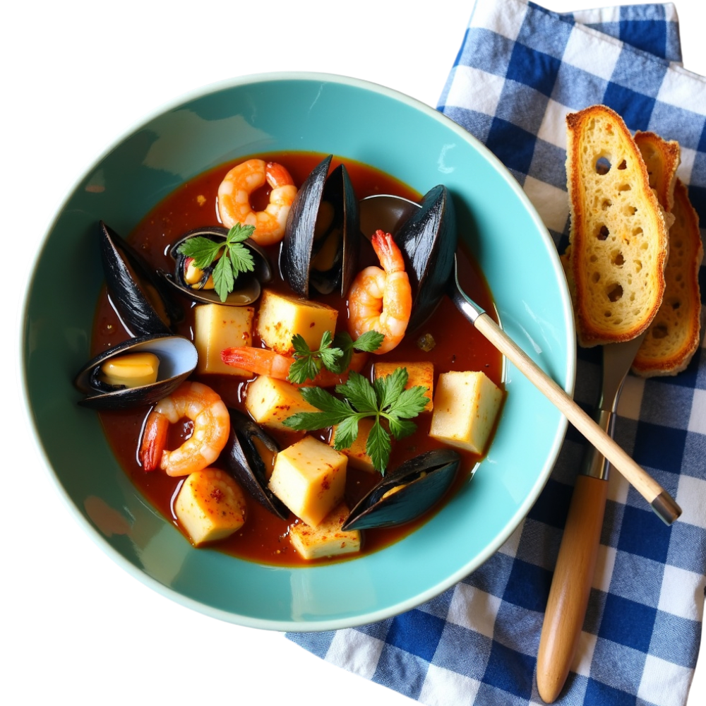 Delicious Seafood Stew with Mussels, Shrimp, and Rustic Bread - National Bouillabaisse Day 7