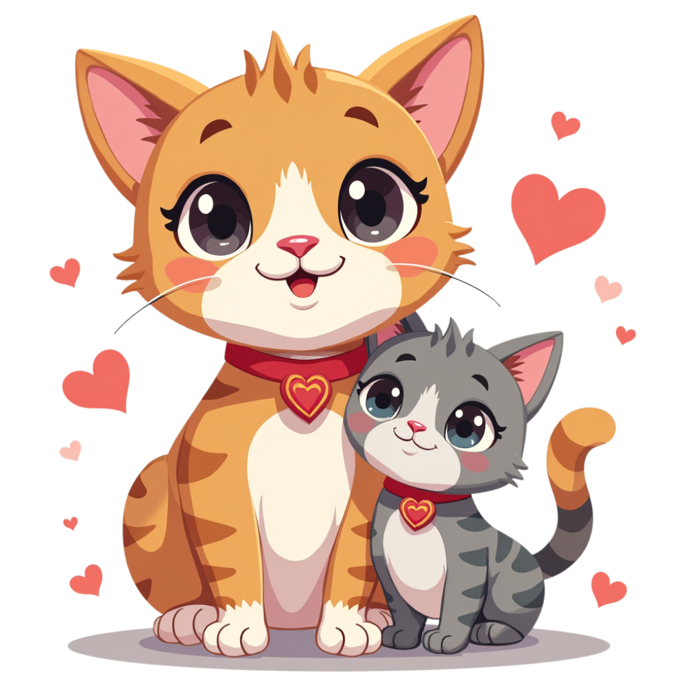 Cartoon Cats with Hearts, Feline Family Illustration - National Cat Lovers Month 24
