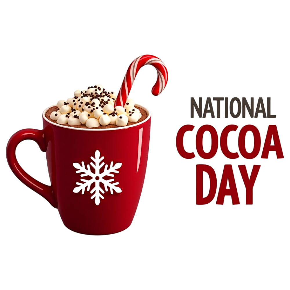 National Cocoa Day: Festive Hot Chocolate Mug with Marshmallows & Candy Cane - National Cocoa Day 14