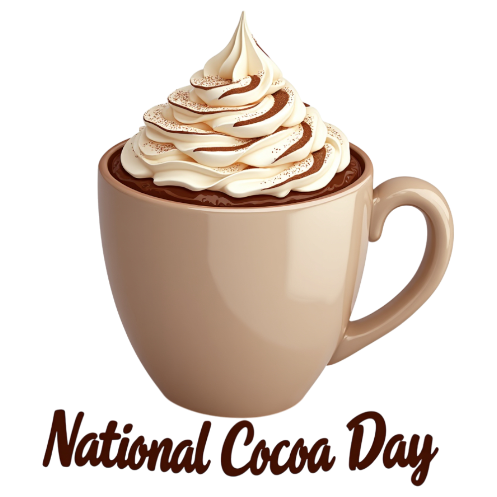 National Cocoa Day: Warm Hot Chocolate Mug with Creamy Whipped Topping and Cocoa Dust - National Cocoa Day 24