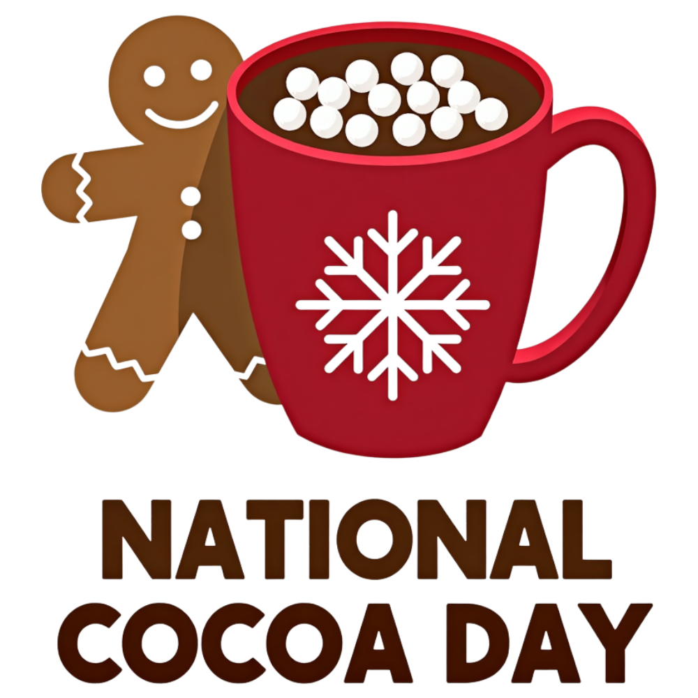 National Cocoa Day Graphic: Gingerbread Man and Snowflake Mug with Hot Chocolate - National Cocoa Day 7