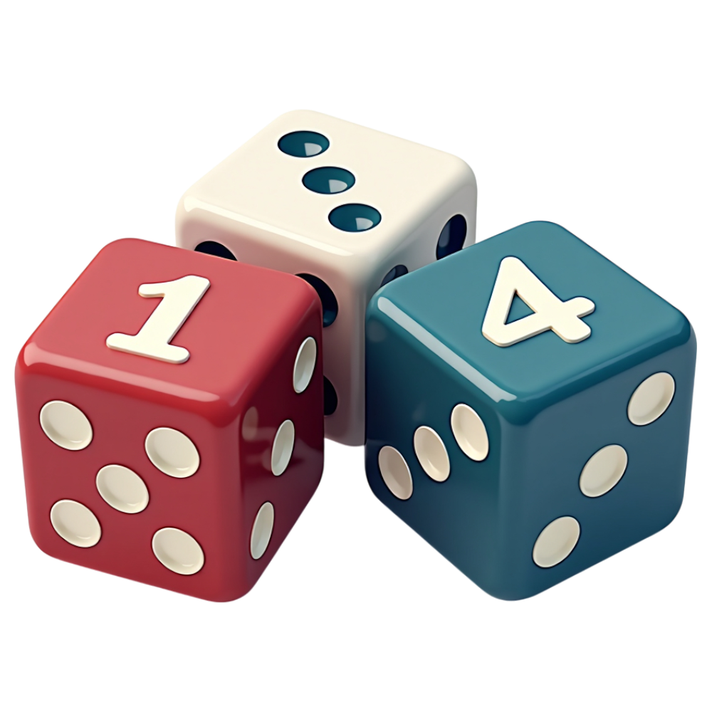 Colorful Gaming Dice Set: Red One, White Three, Blue Four. Chance and Probability Visual. - National Dice Day 10