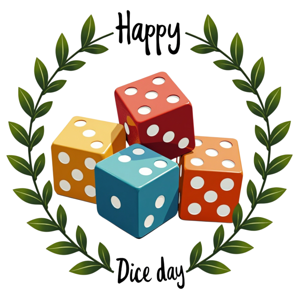Gaming Dice with 'Happy Dice Day' Message & Green Foliage Wreath - National Dice Day 8