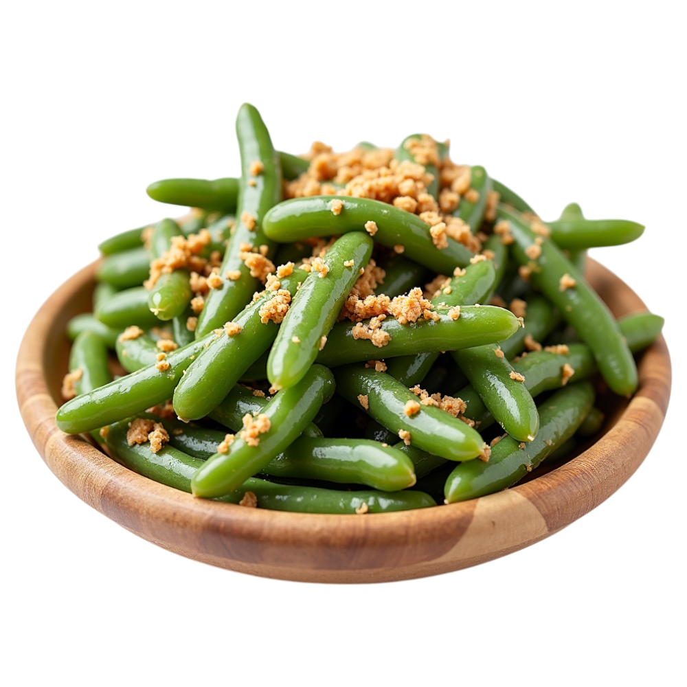 Blanched Green Beans with Crispy Topping in Rustic Wooden Bowl - National Green Bean Casserole Day 8