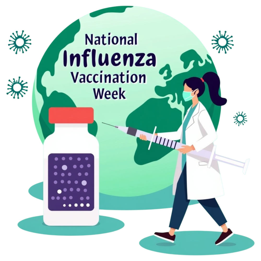 Global Flu Shot Campaign: Doctor with Syringe, Vaccine Vial, and Planet Earth - National Influenza Vaccination Week 11