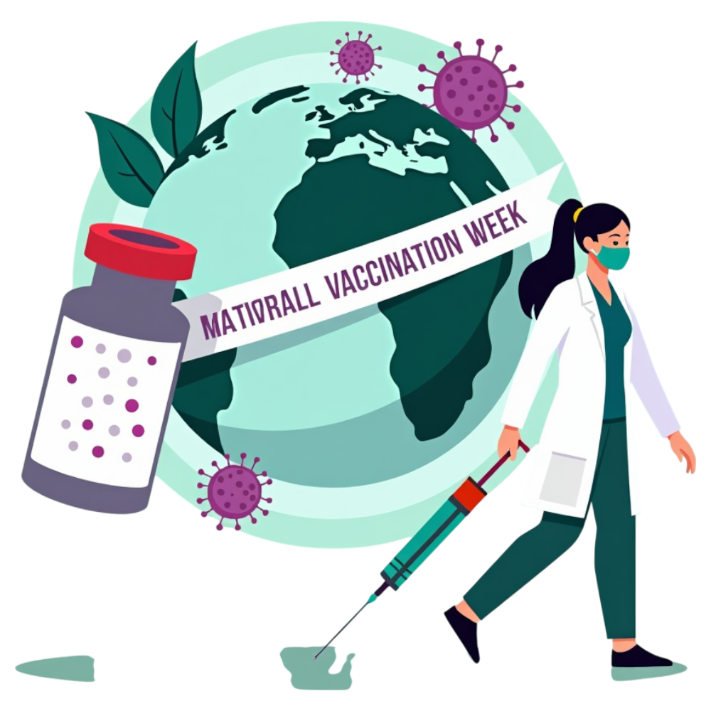 Global Vaccination Week: Healthcare Professional with Syringe and Earth - National Influenza Vaccination Week 19