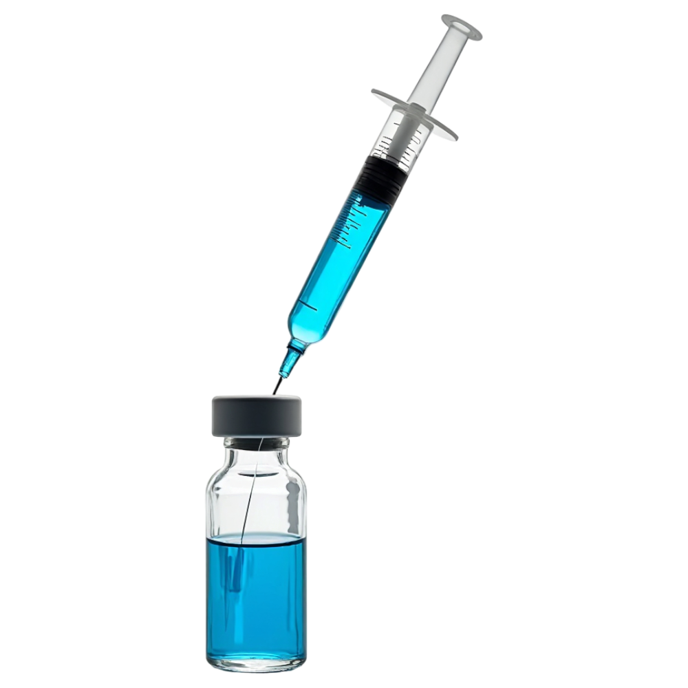 Medical Syringe and Vial with Blue Fluid - National Influenza Vaccination Week 21