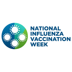National Flu Vaccination Week awareness graphic with virus illustration - National Influenza Vaccination Week 4