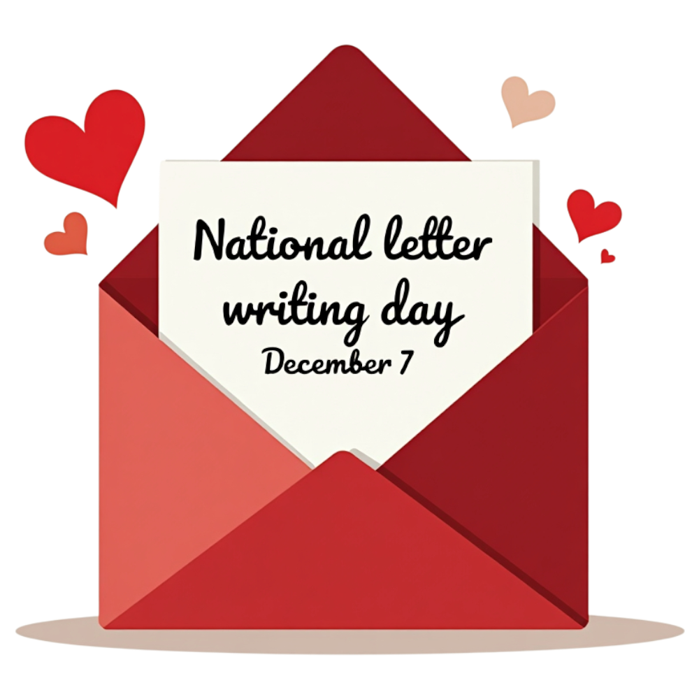 National Letter Writing Day December 7 Celebration. Mail, Correspondence, Hearts, Holiday Greeting. - National Letter Writing Day 6