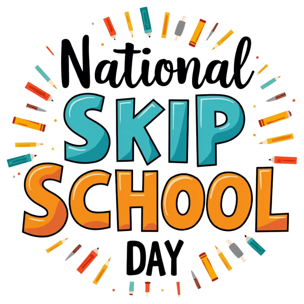National Skip School Day Lettering with Colorful Pencils and Crayons on Black Background - National Skip School Day 1