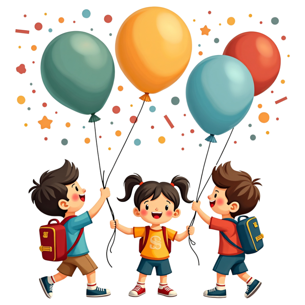 Cheerful Students with Backpacks and Bright Balloons Illustration - National Skip School Day 12