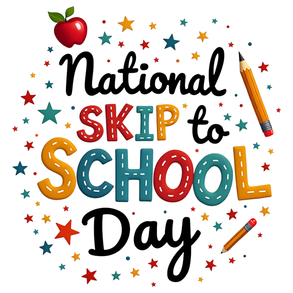 National Skip to School Day Celebration. Festive Learning Event with Apple, Pencils & Stars - National Skip School Day 13