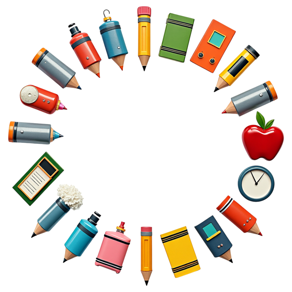 Colorful School Supplies & Learning Tools Border on Black Background - National Skip School Day 14