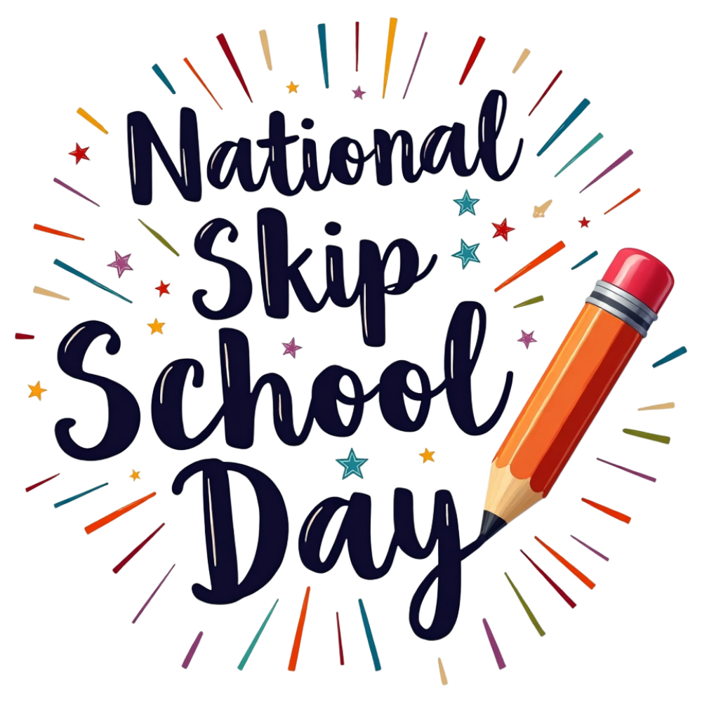National Skip School Day Graphic with Pencil and Festive Elements - National Skip School Day 16