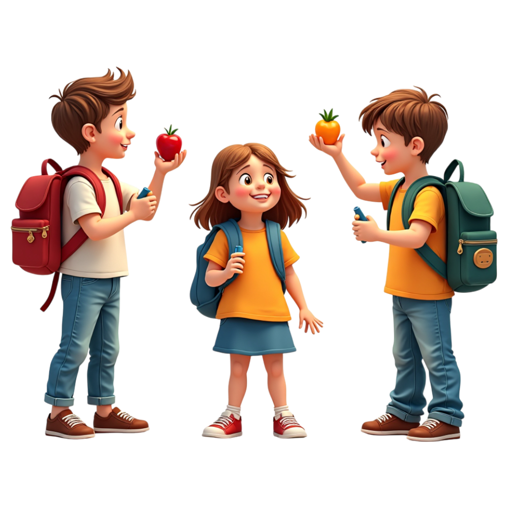 Happy School Kids Learning with Healthy Fruits & Backpacks - Education & Childhood - National Skip School Day 17