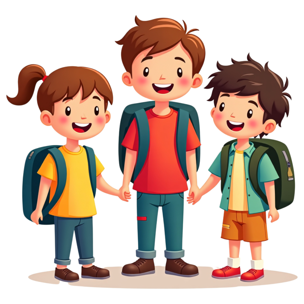Happy School Kids Group with Backpacks Holding Hands - Learning & Friendship Cartoon - National Skip School Day 18