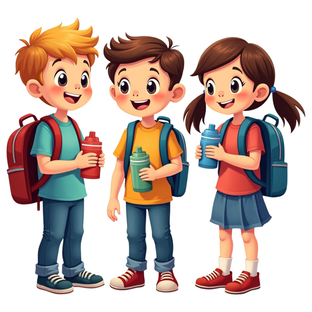 Cheerful Young Students with Backpacks and Water Bottles. Happy Children Ready for School and Learning. - National Skip School Day 4