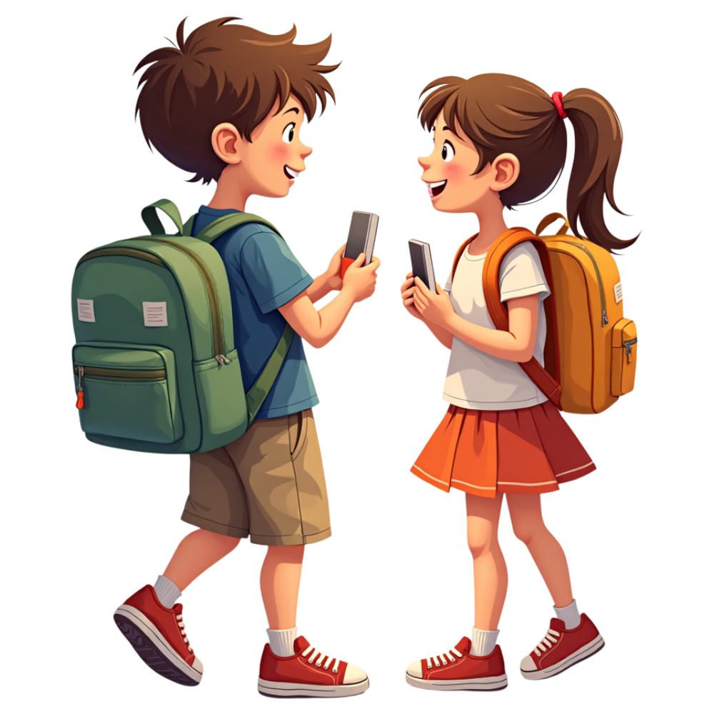 Young Students with Backpacks and Smartphones Engaging in Digital Communication - National Skip School Day 8