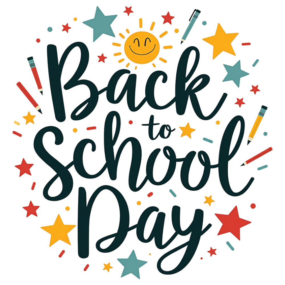 Back to School Day Lettering Design. Cheerful Typography with Pencils, Stars, and Smiling Sun for Education. - National Skip School Day 9