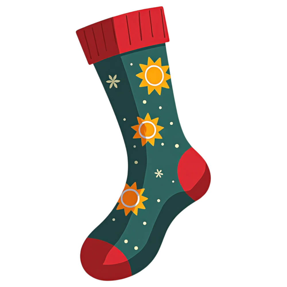 Vibrant Festive Sock Design: Winter Apparel with Sun & Snowflake Patterns - National Sock Day 10