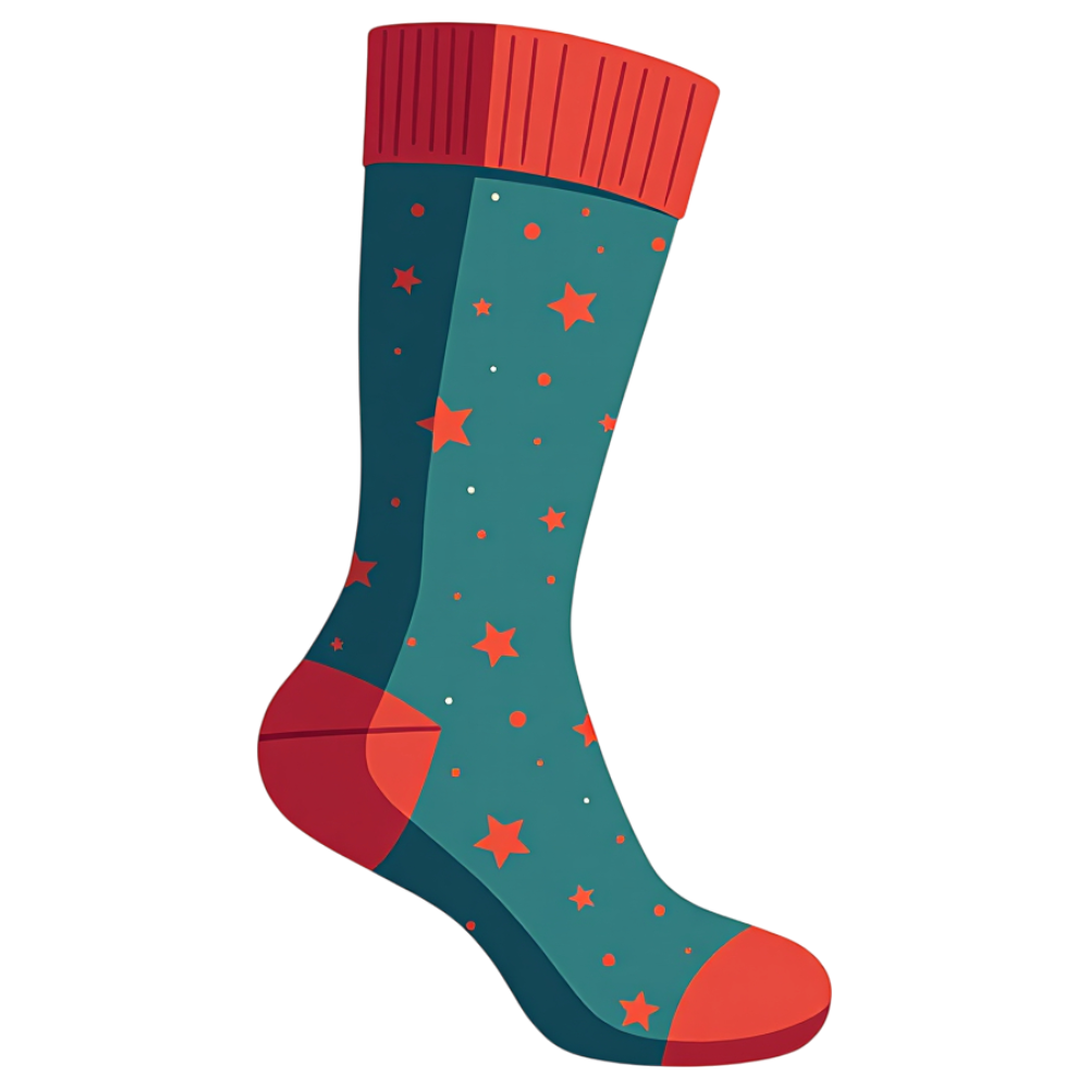 Cozy Winter Sock Illustration with Red Stars and Teal Fabric - National Sock Day 18