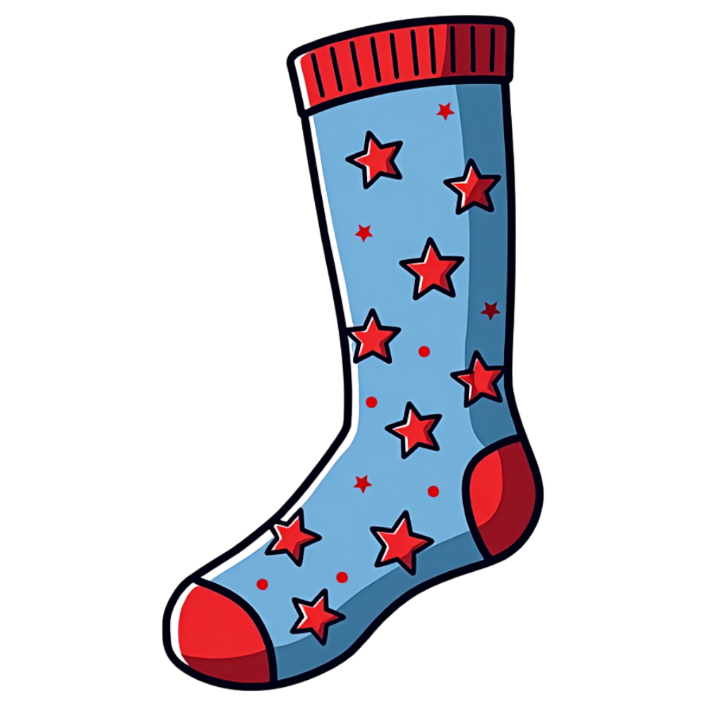 Cartoon Blue Sock with Red Star Pattern Illustration - National Sock Day 19