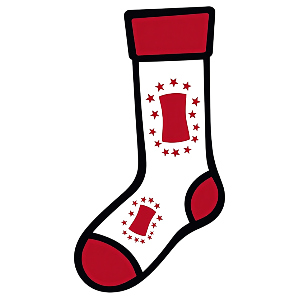 Festive Red and Black Holiday Sock Illustration with Stars on Dark Background - National Sock Day 3